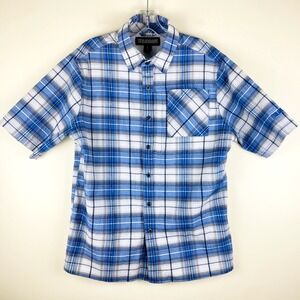 Blackhawk! Seersucker Shirt Mens S Snap Plaid Blue Conceal & Carry Caped FIshing